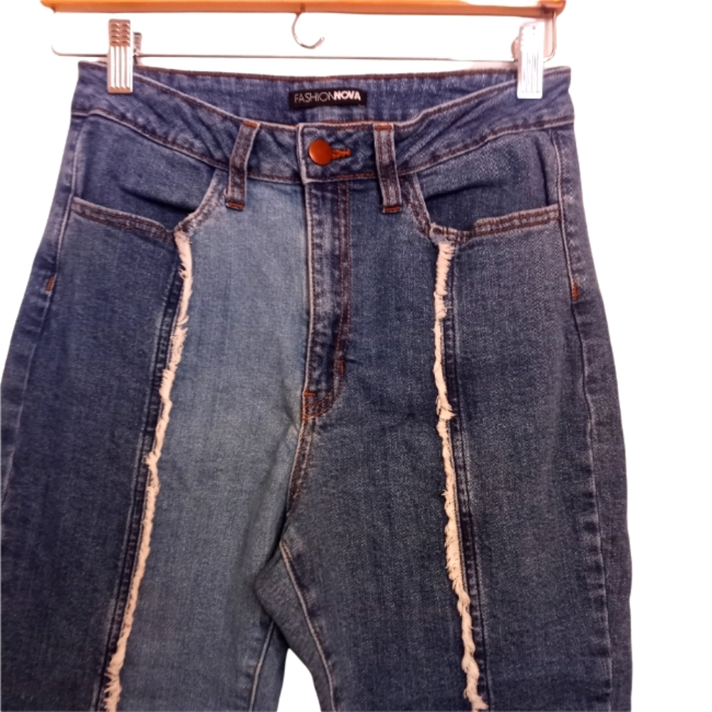 Fashion Nova Patchwork Colorblock Jeans Medium Wash Colored Denim - Picture 6 of 9